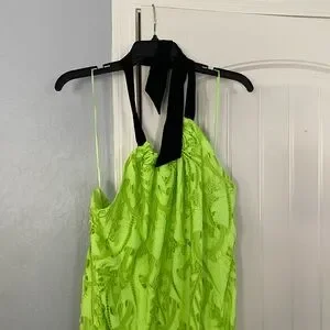 Topshop | Dresses | Topshop Embroidered Tie Halter Neck Midi Dress In Lime  | Poshmark